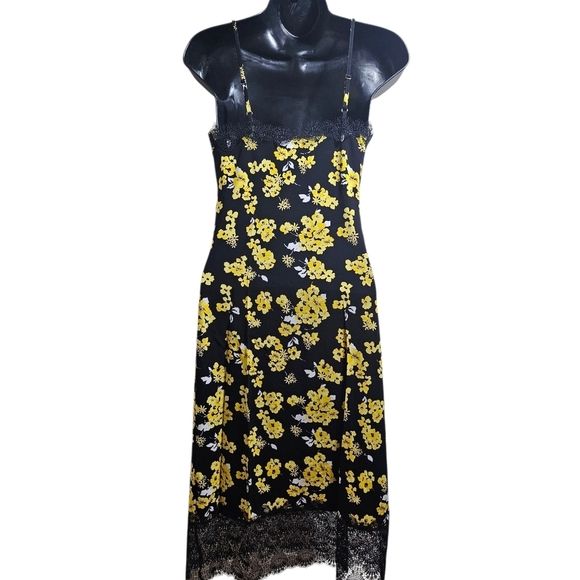 Michael Kors Black Yellow Floral Midi Slip Dress XS - Picture 2 of 9